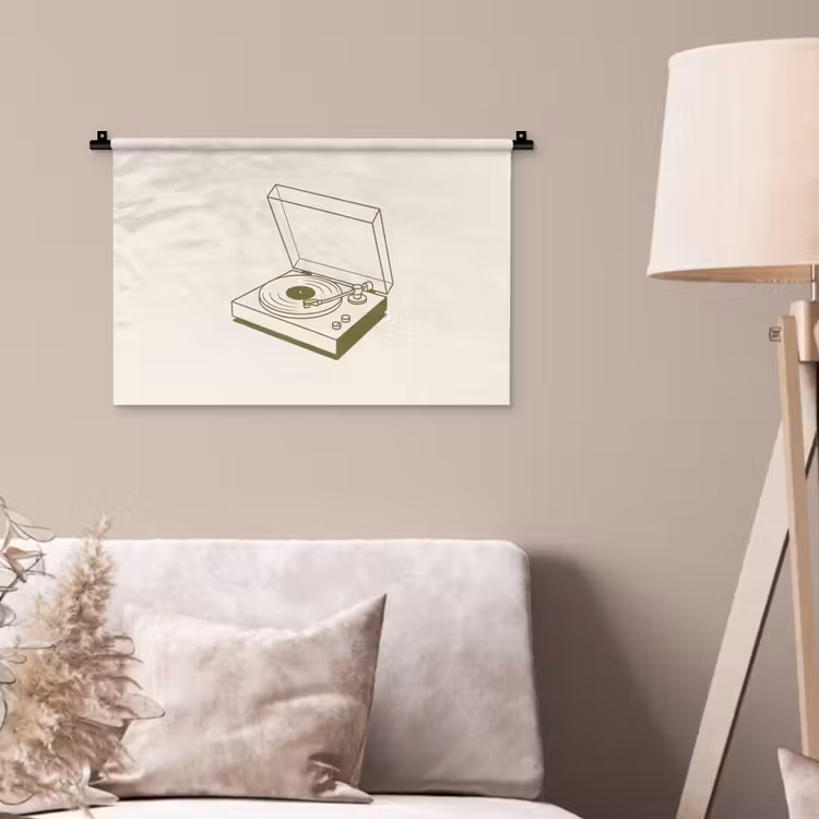 Platenspeler - Vinyl - Muziek - Minimalistisch - Groen Wandkleed katoen klein -sfeer4