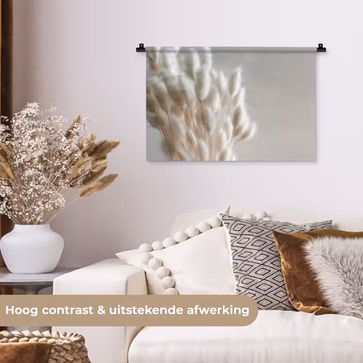 Pluimen - Beige - Minimalistisch Wandkleed katoen klein -sfeer1