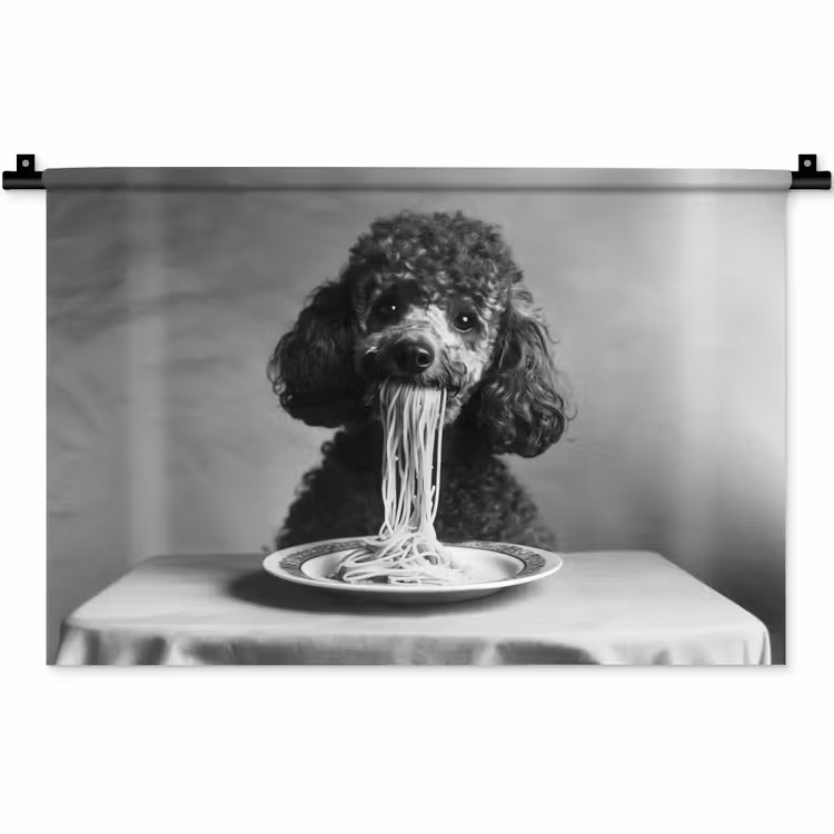 Poedel - Hond - Zwart - Wit - Schattig - Pasta Wandkleed katoen klein -zz3d