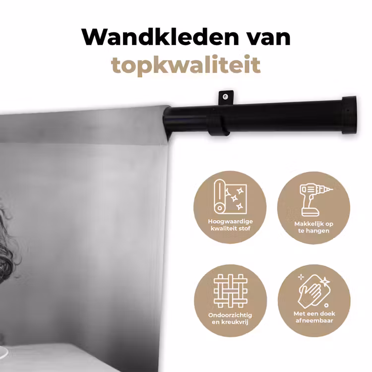 Poedel - Hond - Zwart - Wit - Schattig - Pasta Wandkleed katoen klein -sfeer2