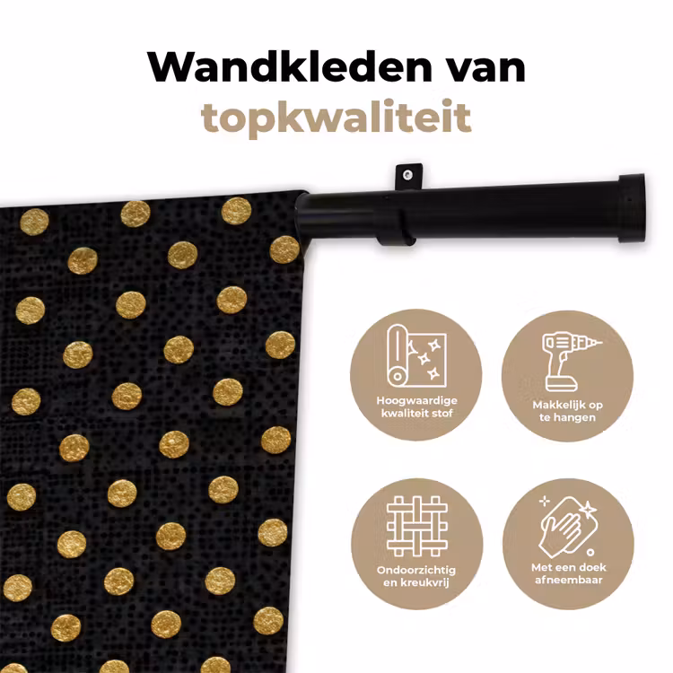 Polka Dot - Stippen - Goud - Zwart Wandkleed katoen klein 269 -sfeer2