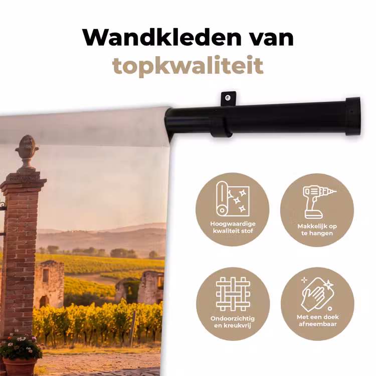 Poort - Landschap - Platteland - Zonlicht - Warm Wandkleed katoen klein -sfeer2