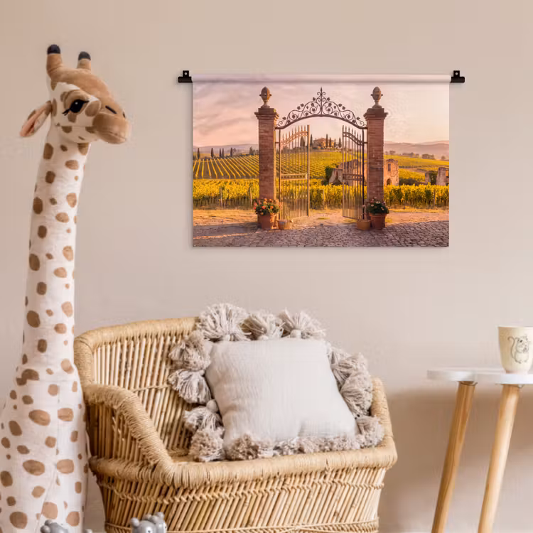 Poort - Landschap - Platteland - Zonlicht - Warm Wandkleed katoen klein -wsfeer5_kind
