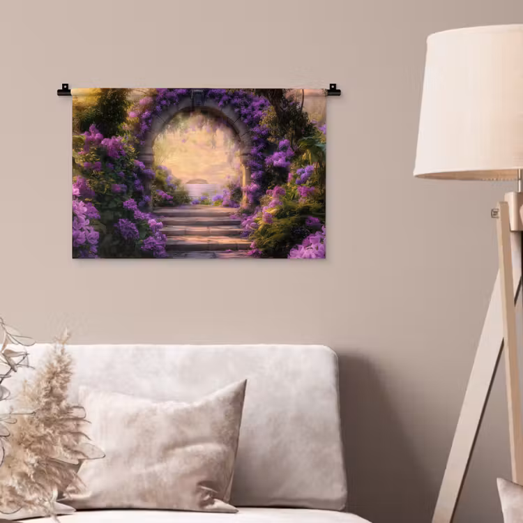 Poort - Paars - Bloemen Wandkleed katoen klein -sfeer4