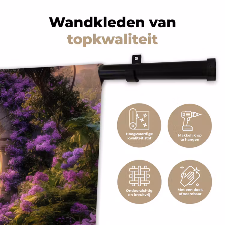 Poort - Paars - Bloemen Wandkleed katoen klein -sfeer2