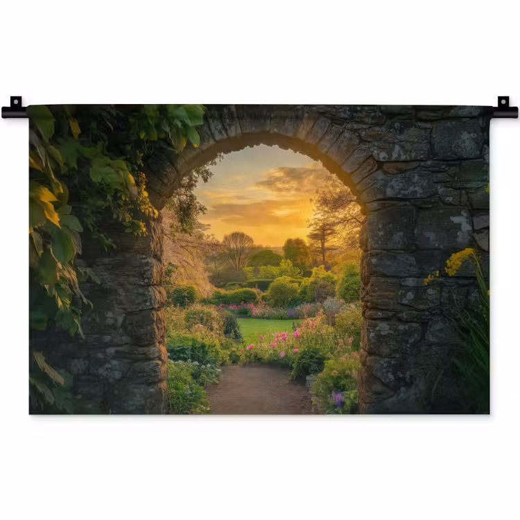 Poort - Planten - Zonsondergang Wandkleed katoen klein -zz3d