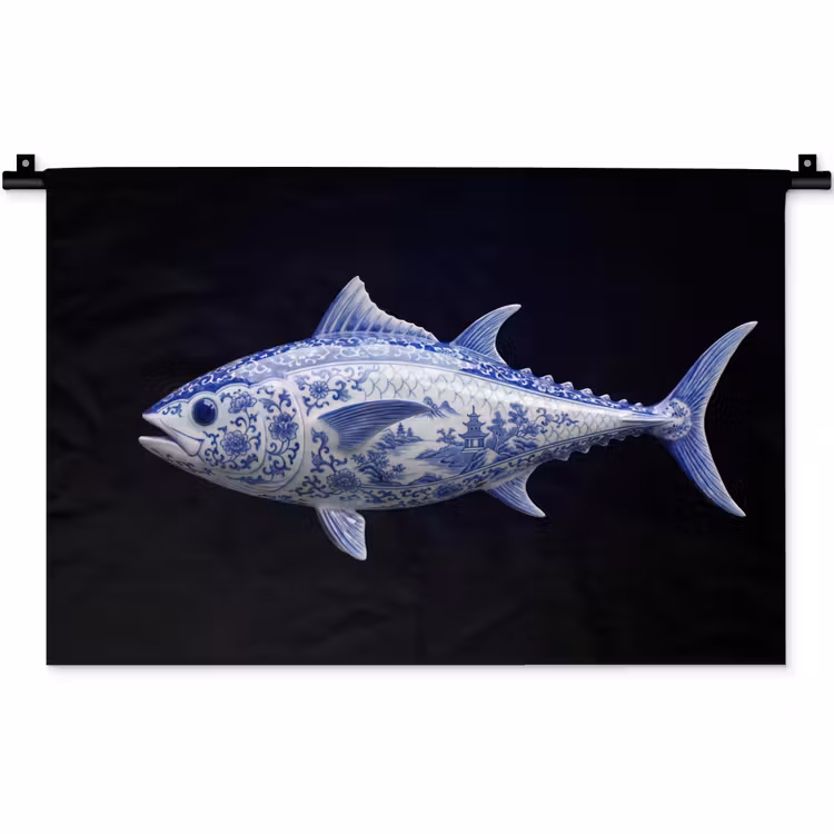 Porselein - Tonijn - Delfts - Blauw Wandkleed katoen klein -zz3d