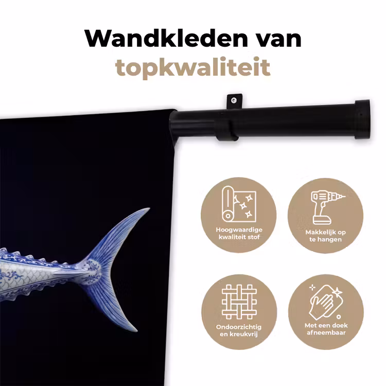 Porselein - Tonijn - Delfts - Blauw Wandkleed katoen klein -sfeer2