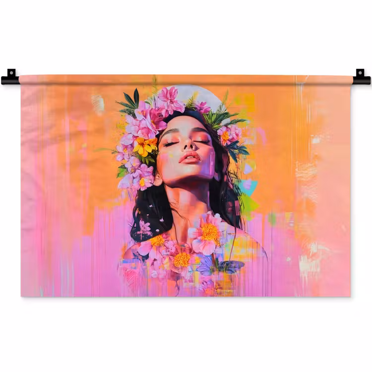 Portret - Bloemenkroon - Vrouw Wandkleed katoen klein -zz3d