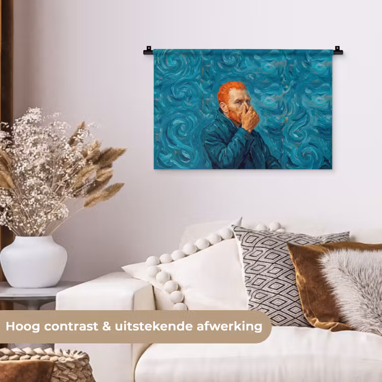 Portret - Klassiek - Blauw Wandkleed katoen klein -sfeer1