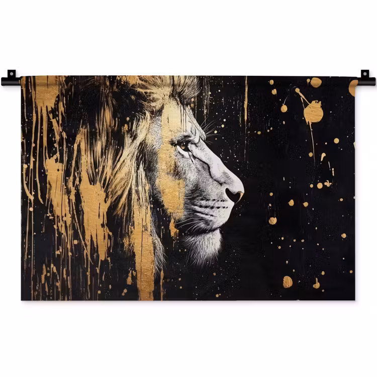 Portret - Leeuw - Abstract - Goud Wandkleed katoen klein -zz3d
