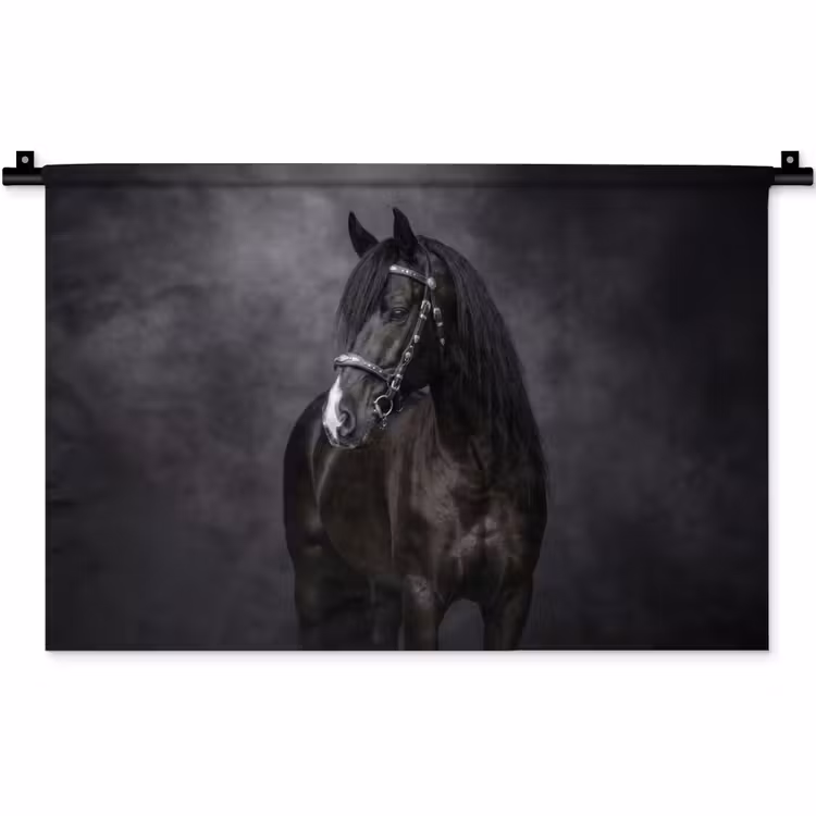 Portret - Paard - Zwart Wandkleed katoen klein -zz3d