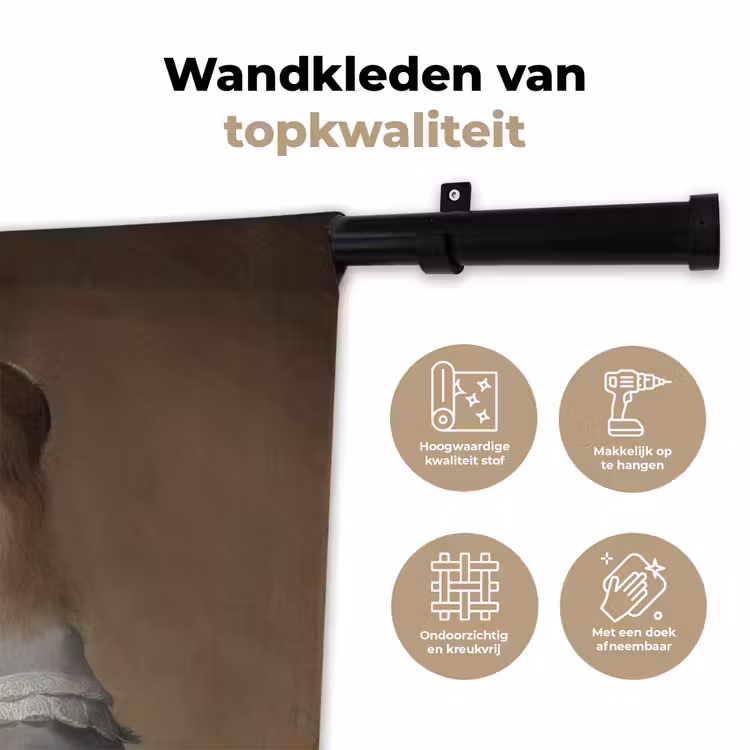 Portret van een meisje in het blauw - Schilderij van Johannes Cornelisz. Verspronck Wandkleed katoen klein -sfeer2
