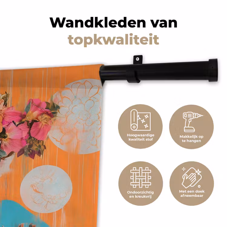 Portret - Vrouw - Abstract - Bloemen Wandkleed katoen klein -sfeer2