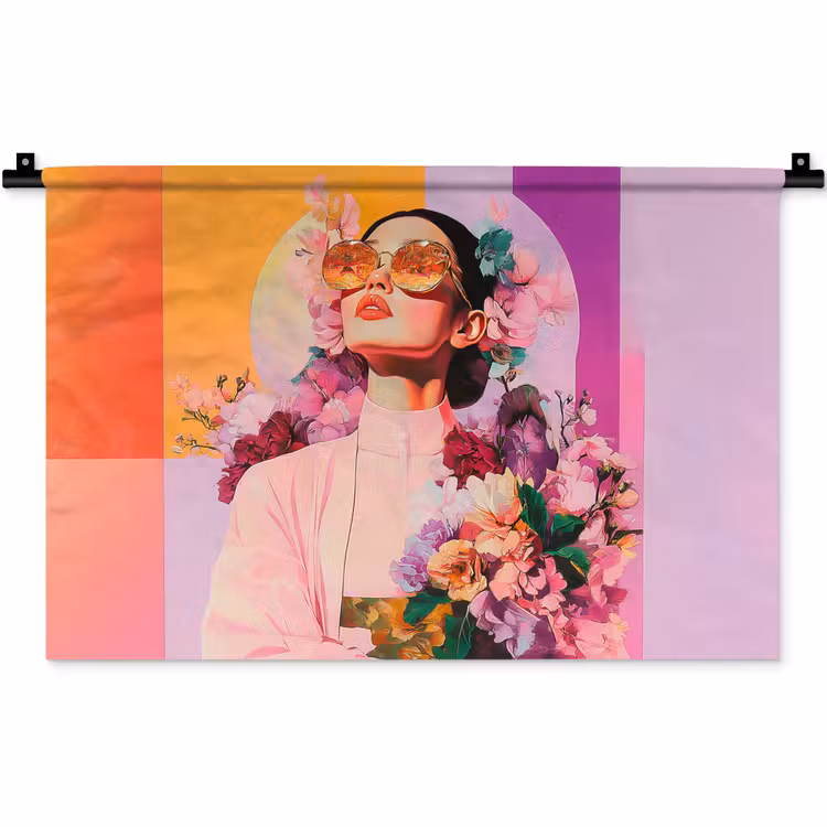 Portret - Vrouw - Abstract - Bloemen Wandkleed katoen klein -zz3d