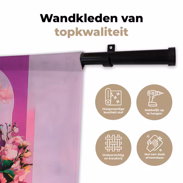 Portret - Vrouw - Abstract - Bloemen Wandkleed katoen klein -sfeer2