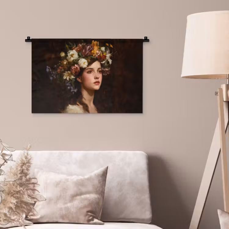 Portret - Vrouw - Bloemen Wandkleed katoen klein -sfeer4
