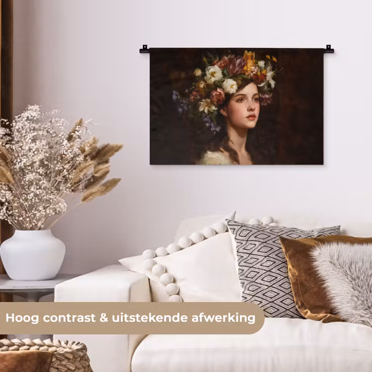 Portret - Vrouw - Bloemen Wandkleed katoen klein -sfeer1