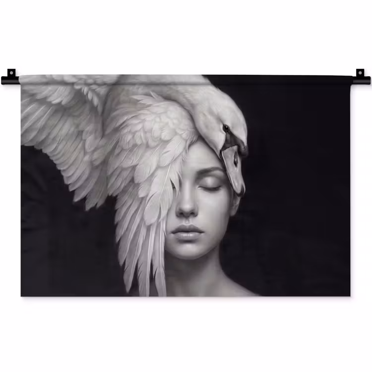 Portret - Zwaan - Zwart - Wit Wandkleed katoen klein -zz3d