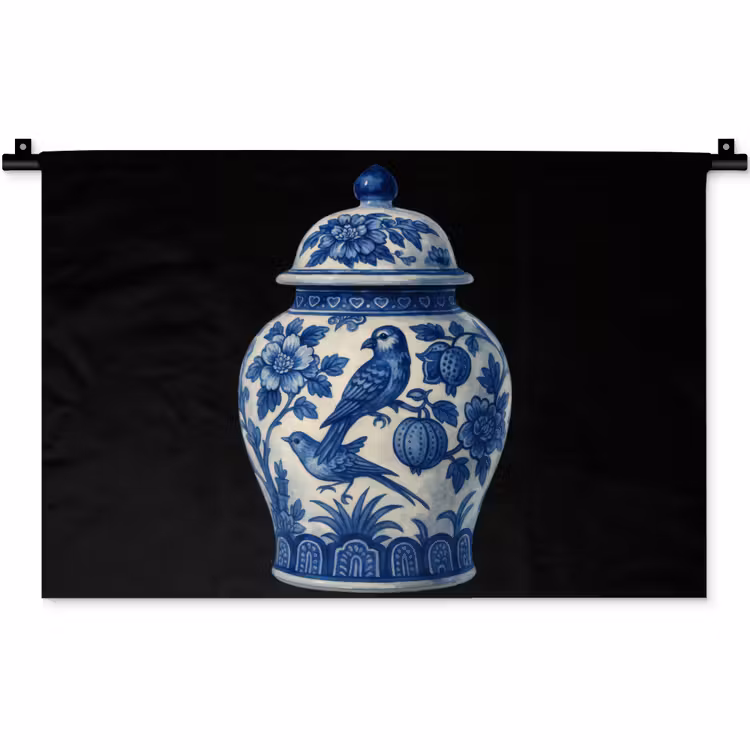 Pot - Delfts Blauw - Bloemen Wandkleed katoen klein -zz3d