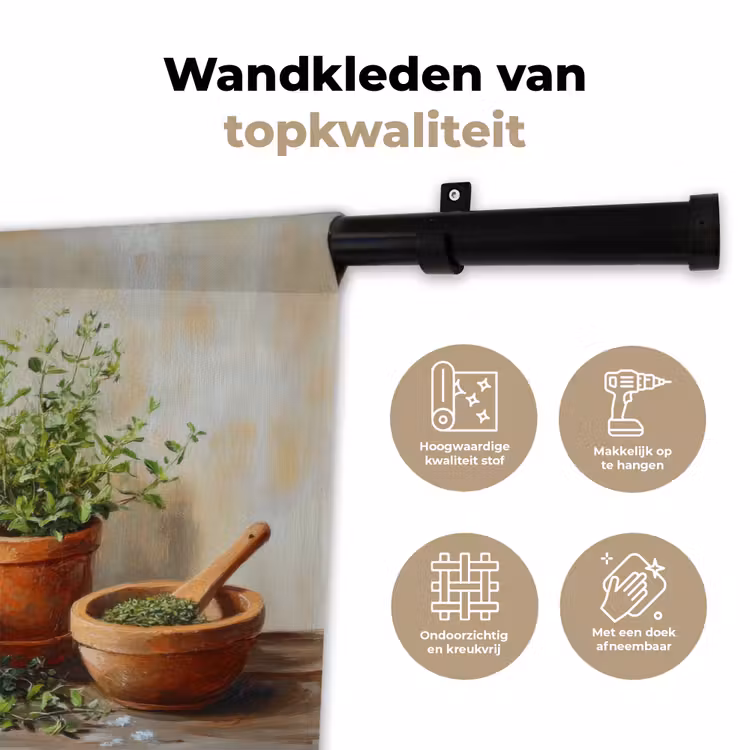 Potten - Kruiden - Hout Wandkleed katoen klein -sfeer2