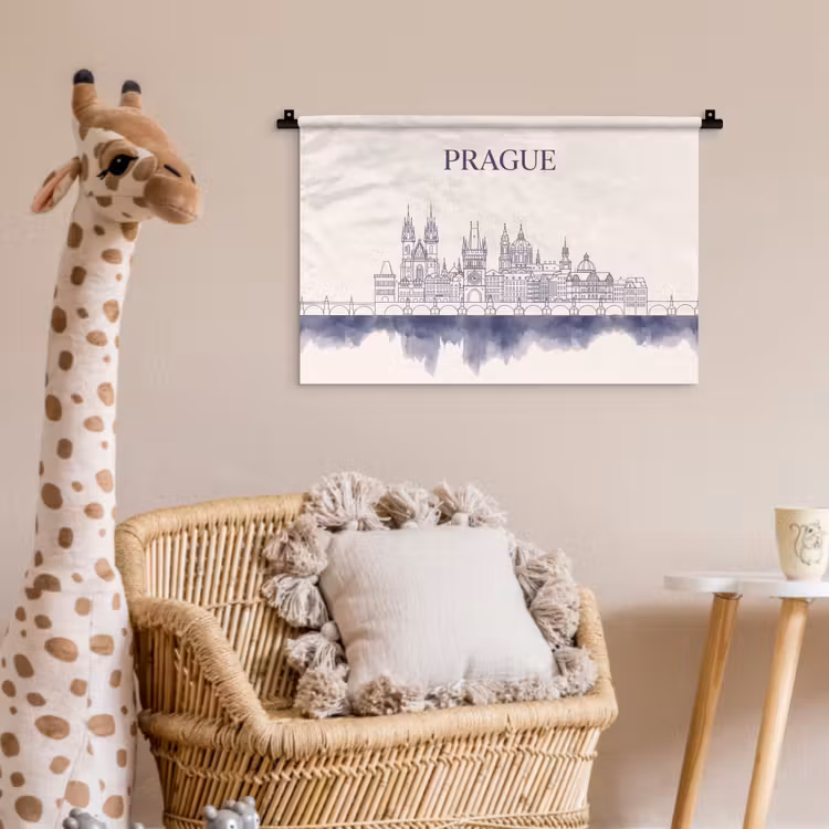Praag - Skyline - Architectuur - Blauw Wandkleed katoen klein -wsfeer5_kind