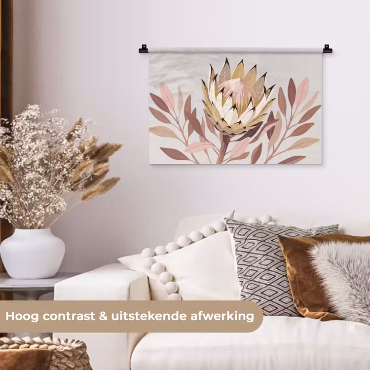 Protea - Bloem - Botanisch - Beige Wandkleed katoen klein -sfeer1