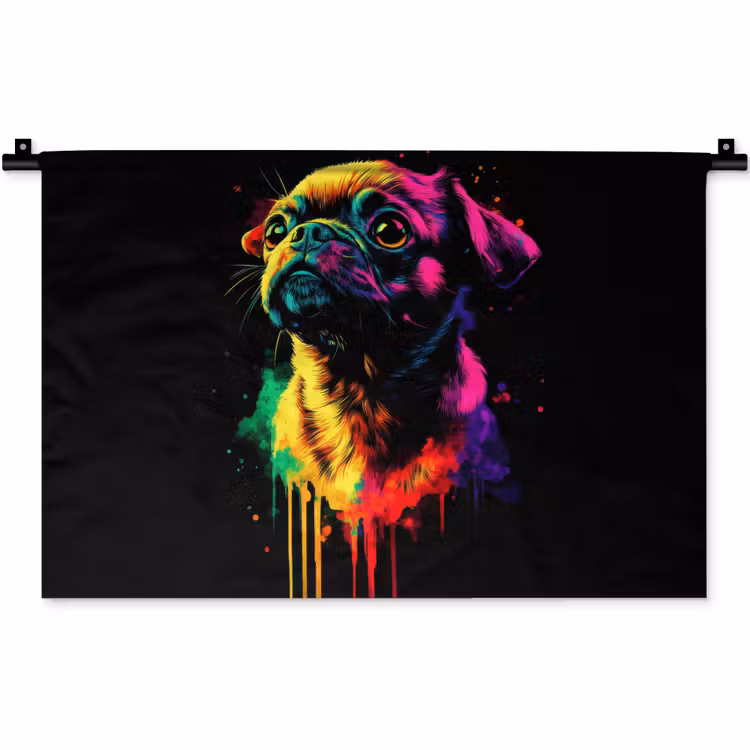 Puck - Hond - Verf - Kleuren Wandkleed katoen klein -zz3d
