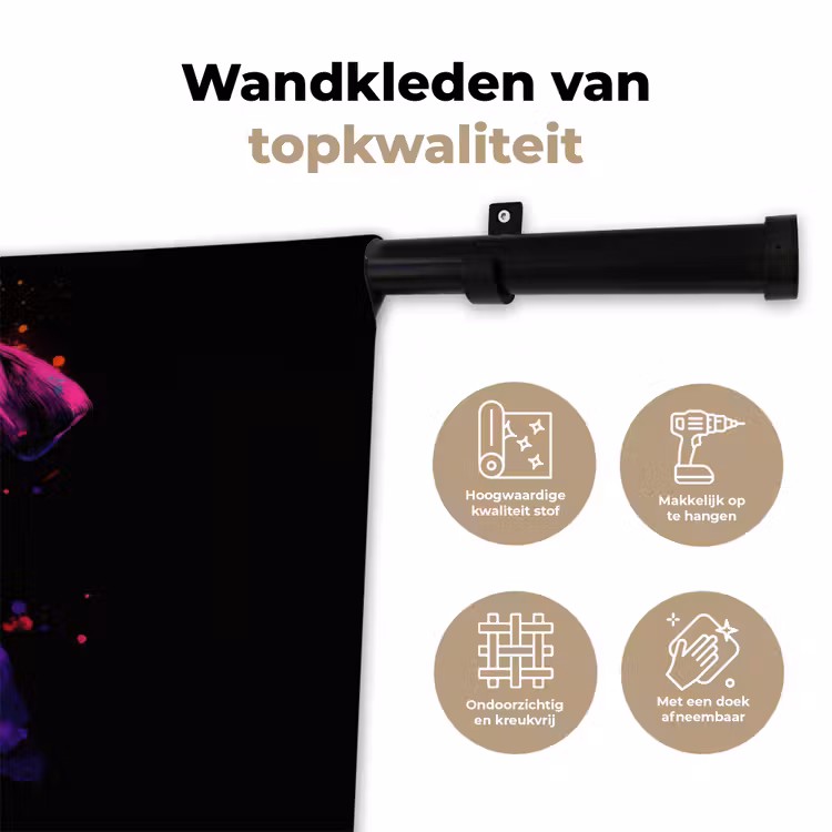 Puck - Hond - Verf - Kleuren Wandkleed katoen klein -sfeer2