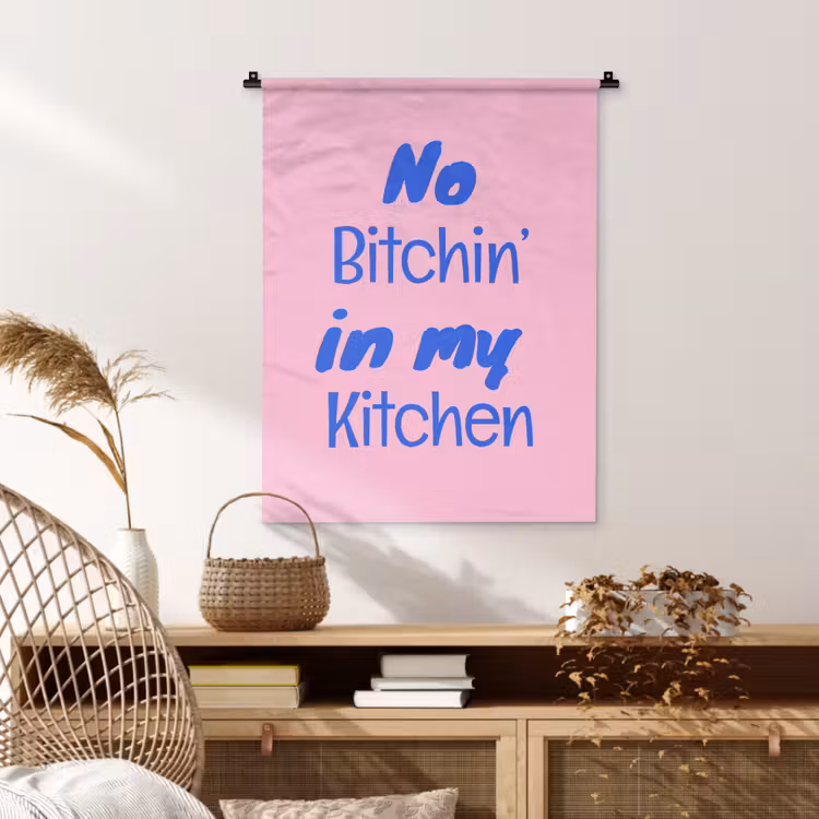 Quote - Blauw - Lettertype - Keuken Wandkleed katoen klein -sfeer5