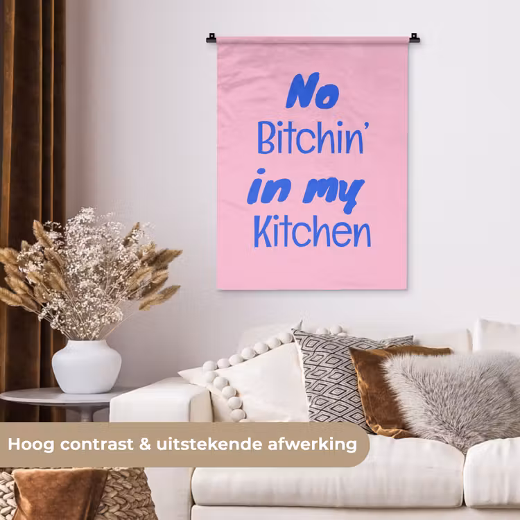Quote - Blauw - Lettertype - Keuken Wandkleed katoen klein -sfeer1