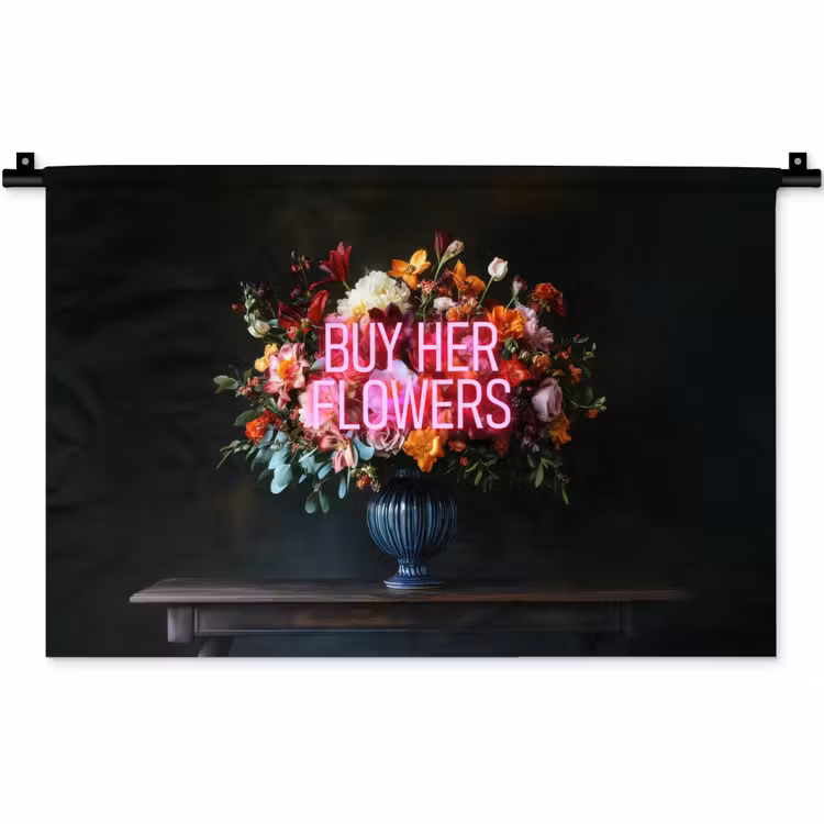 Quote - Bloemen - Vaas - Neon Wandkleed katoen klein -zz3d