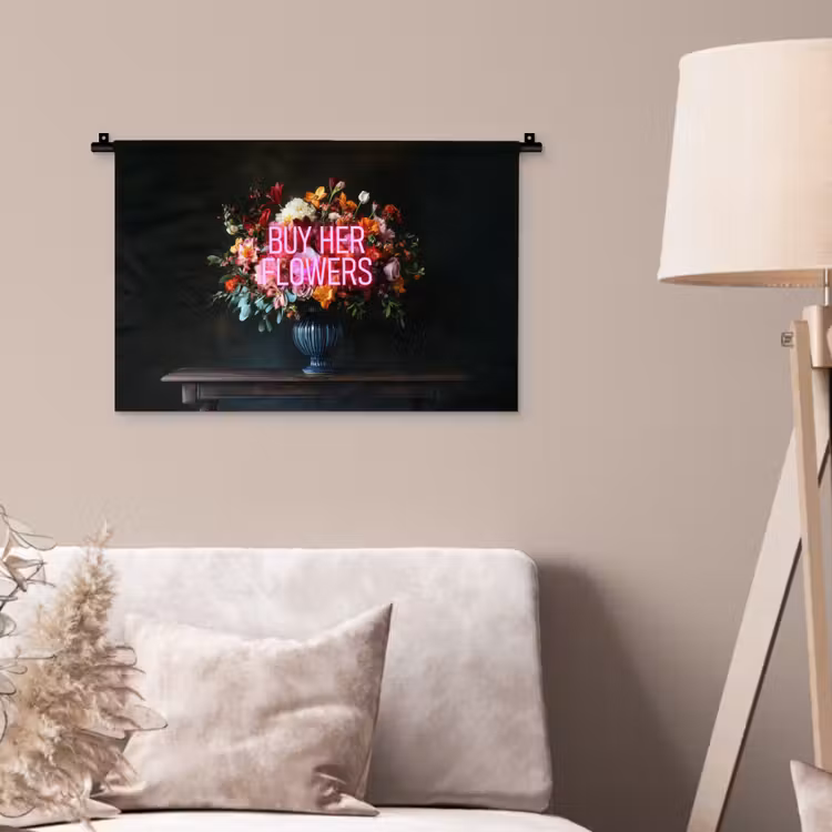 Quote - Bloemen - Vaas - Neon Wandkleed katoen klein -sfeer4