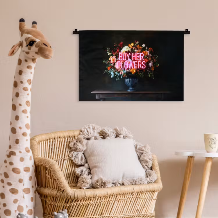Quote - Bloemen - Vaas - Neon Wandkleed katoen klein -wsfeer5_kind