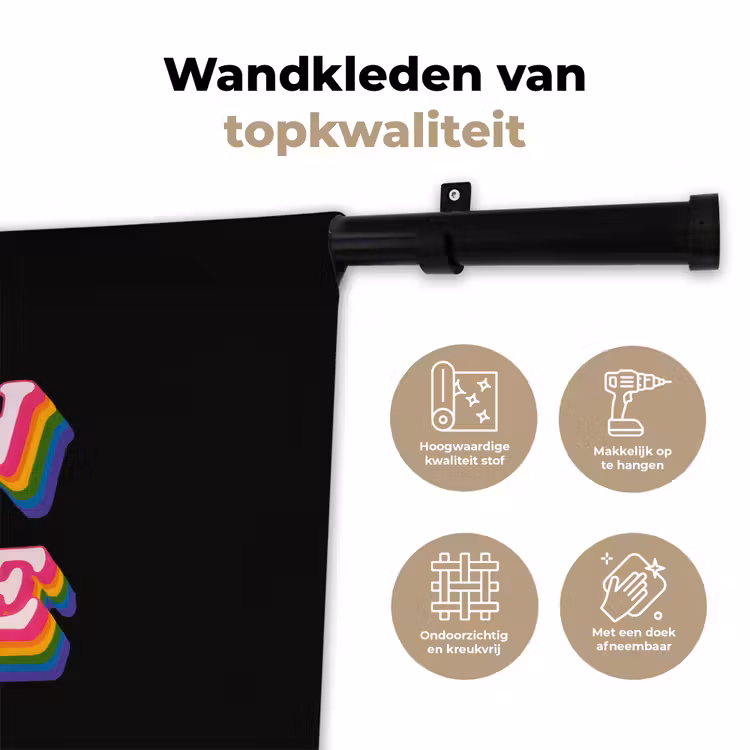 Quote - Regenboog - Roze - Zwart Wandkleed katoen klein -sfeer2