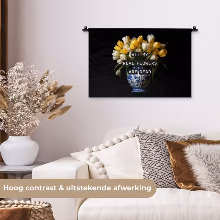 Quotes - Bloem - Tulp - Geel Wandkleed katoen klein -sfeer1
