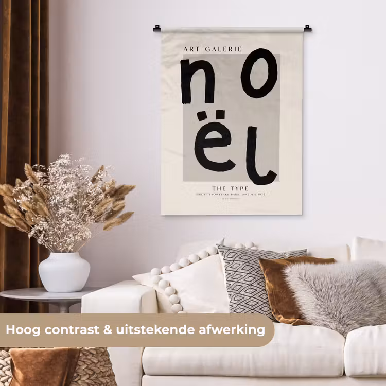 Quotes - Noël - Zwart - Beige - Kerst Wandkleed katoen klein -sfeer1
