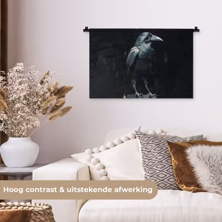 Raaf - Vogels - Zwart Wandkleed katoen klein -sfeer1