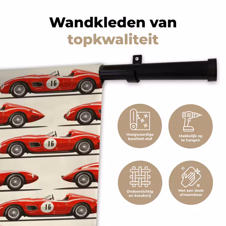 Raceauto - Retro - Rood Wandkleed katoen klein 269 -sfeer2