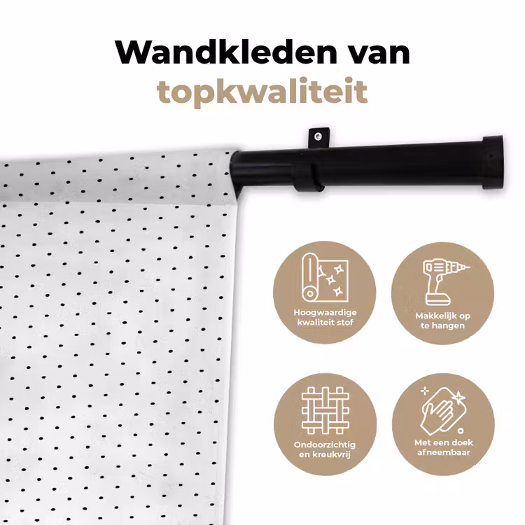 Raster - Stippen - Wit - Zwart Wandkleed katoen klein 269 -sfeer2