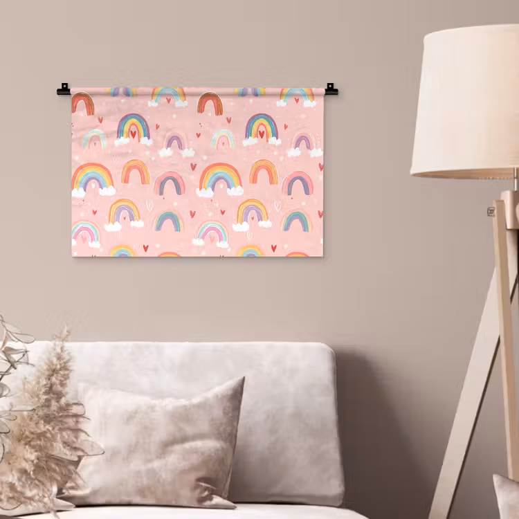 Regenboog - Patroon - Pastel - Handgetekend Wandkleed katoen klein -sfeer4