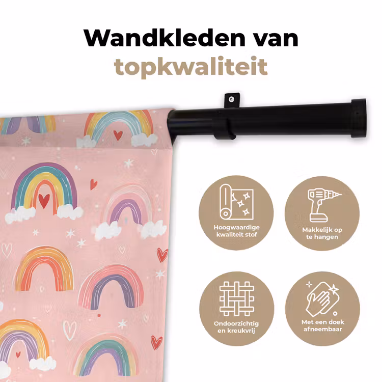 Regenboog - Patroon - Pastel - Handgetekend Wandkleed katoen klein -sfeer2
