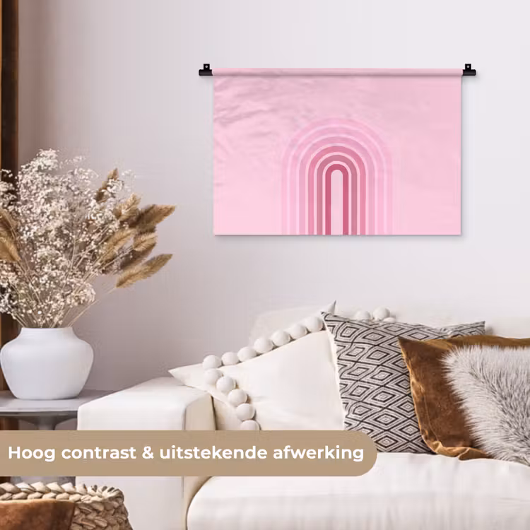 Regenboog - Roze - Abstract - Modern - Minimalistisch Wandkleed katoen klein -sfeer1
