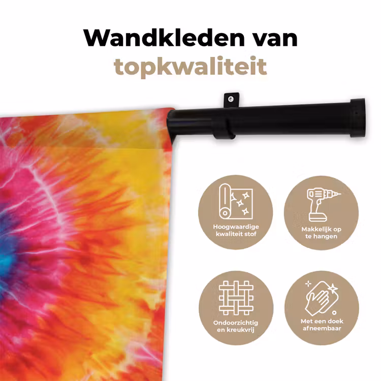 Regenboog - Tie dye - Kleurrijk - Blauw Wandkleed katoen klein -sfeer2