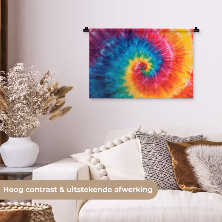 Regenboog - Tie dye - Kleurrijk - Blauw Wandkleed katoen klein -sfeer1