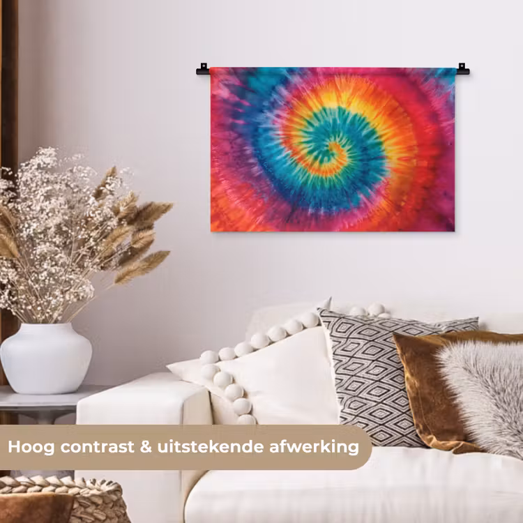 Regenboogkleuren - Tie dye - Wandkleed katoen klein -sfeer1