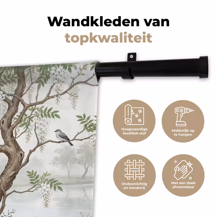 Reiger - Landschap - Groen Wandkleed katoen klein -sfeer2