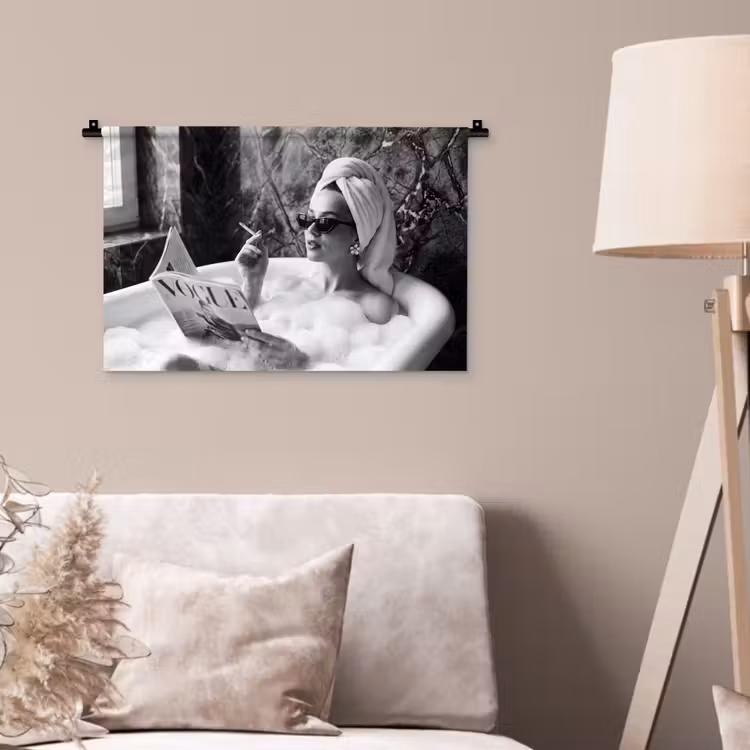 Relaxt - Bad - Zwart - Wit Wandkleed katoen klein -sfeer4
