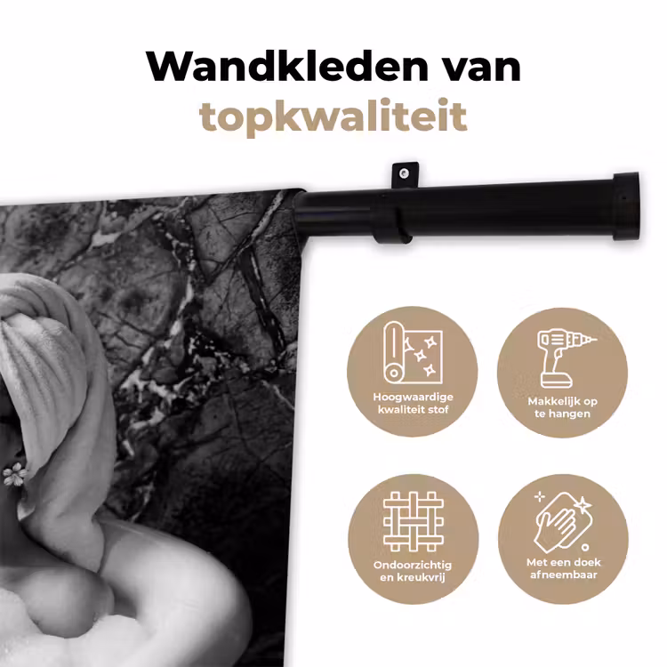 Relaxt - Bad - Zwart - Wit Wandkleed katoen klein -sfeer2