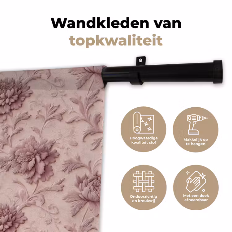 Reliëf - Pioenrozen - Roze Wandkleed katoen klein 269 -sfeer2